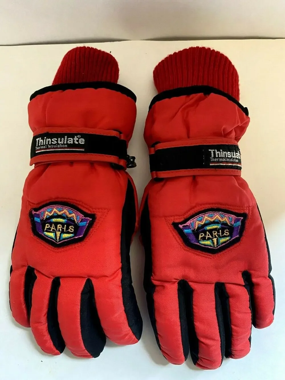 Vtg Vaporwave Paris Thinsulate Red Winter Ski Snow Gloves Womens S Girls 10-12